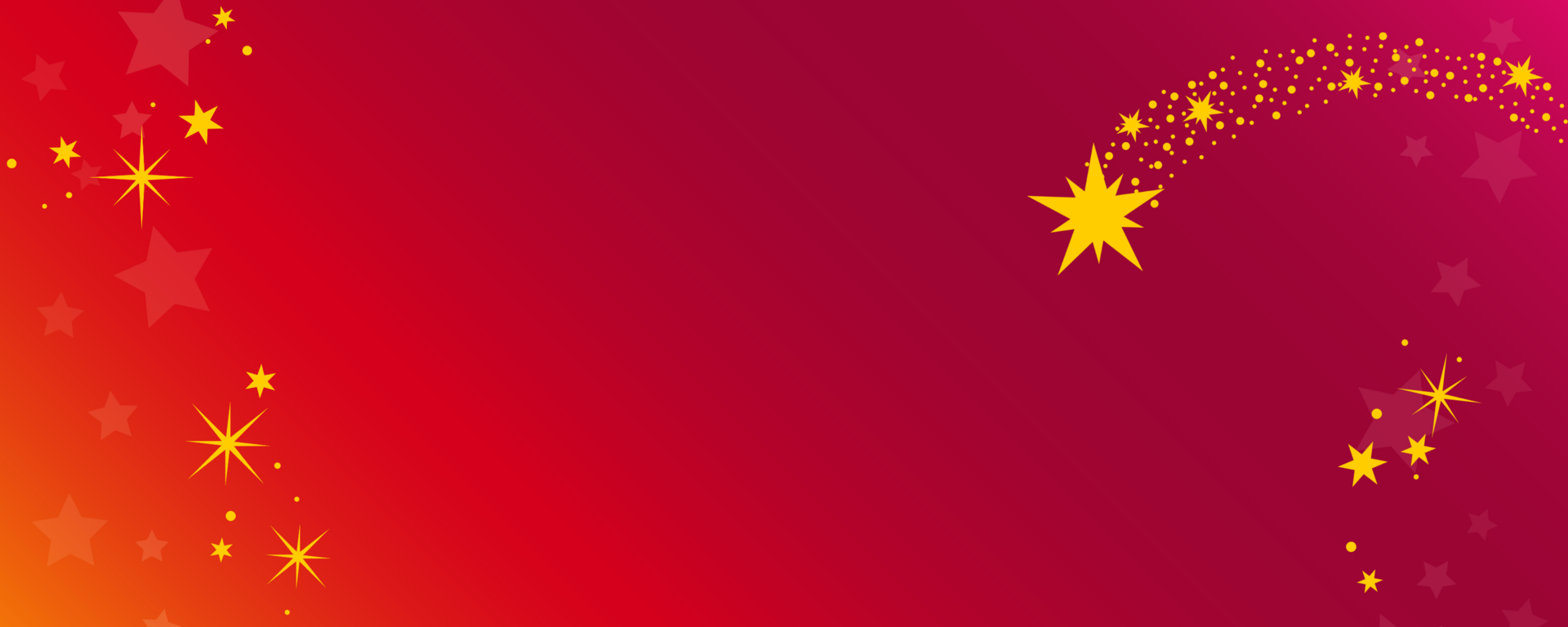 A gradient of colour from orange to pink with gold stars over top.