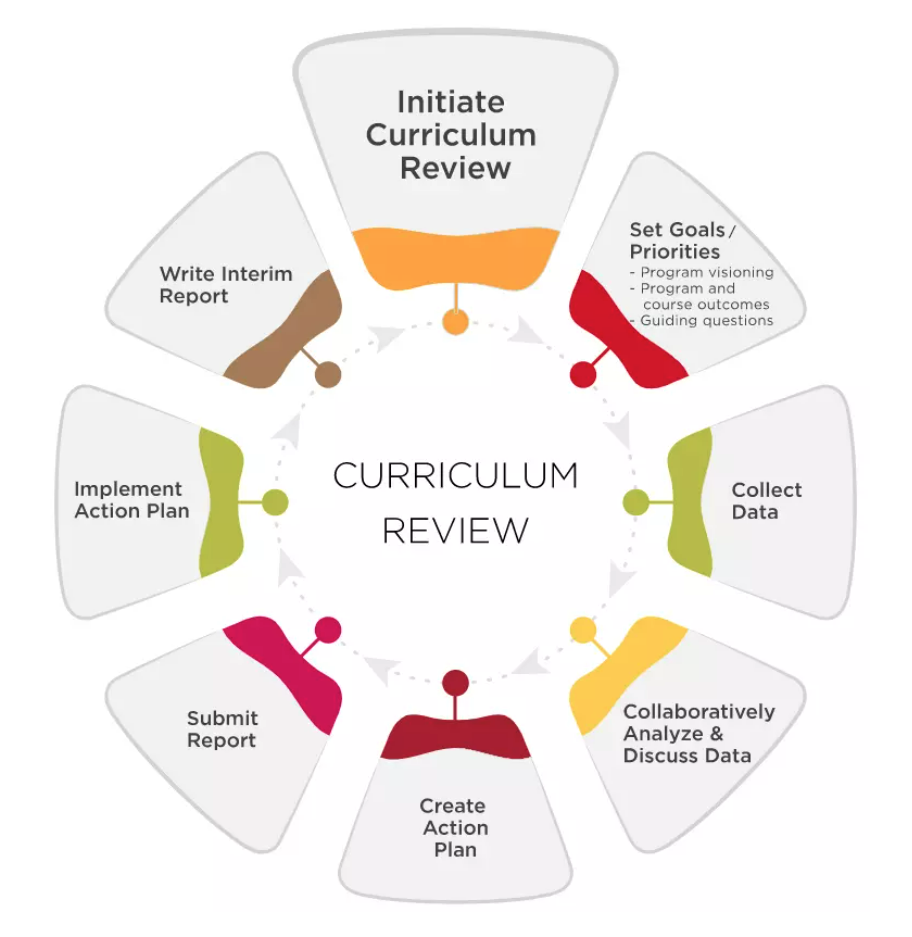 A circular model with 8 sections related to the curriculum review process.